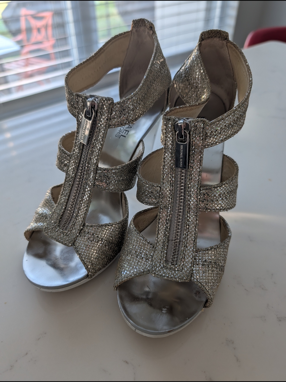 Silver And Gold Metallic Strappy High Heel Sandals - Picture 4 of 12
